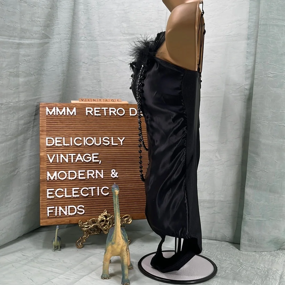 Leo’s Dancewear Black Leotard Unitard with Beads & Feathers | 12A